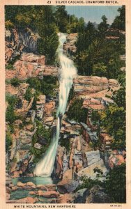 Vintage Postcard 1920's Silver Cascade Crawford Notch White Mts. New Hampshire