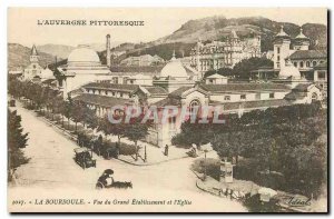 Old Postcard La Bourboule view of the great establishment and the Church