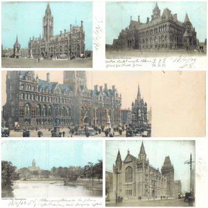 Old Manchester United Kingdom lot of 5 vintage topographical postcards 1903