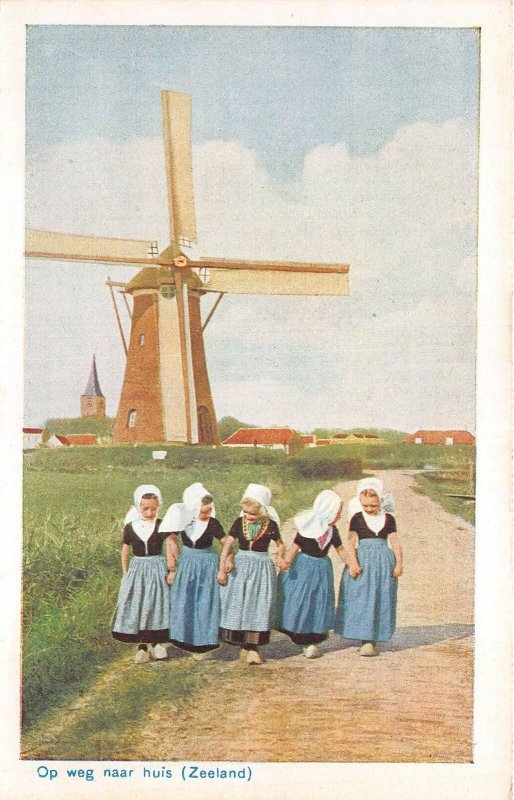 Lot 61 netherlands types folklore costume children the way home zeeland windmill