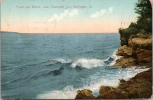 Postcard VT Burlington - Rocks and Waves - Lake Champlain