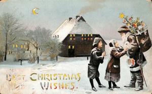 Christmas Brown Suited Santa Claus H-T-L Hold-To-Light Boy Girl Postcard