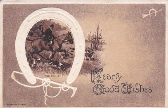 Hearty Good Wishes Horseback Rider & White Horseshoe 1909