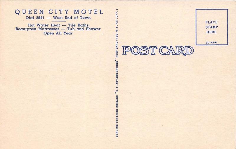 North Dakota ND Postcard Linen DICKINSON Queen City Motel Roadside