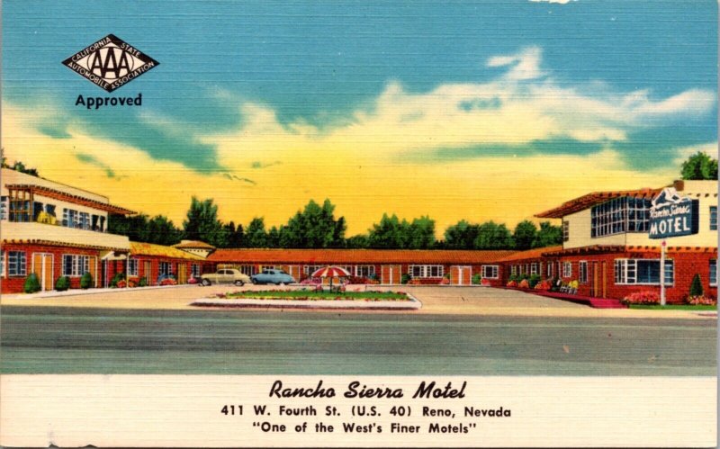 Linen Postcard Rancho Sierra Motel 411 W. Fourth St. US 40 in Reno, Nevada