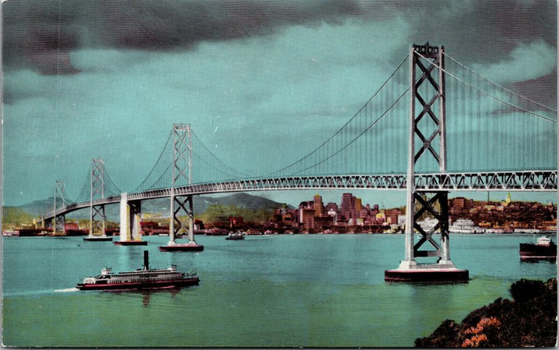 Vtg 1950s San Francisco Oakland Bay Bridge California CA Unused Postcard