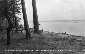 Postcard RPPC Photo Michigan Manistique Harrison Beach Indian Lake 22-13106