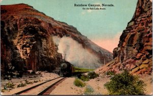 Postcard Railroad Train on the Salt Lake Route in Rainbow Canyon, Nevada