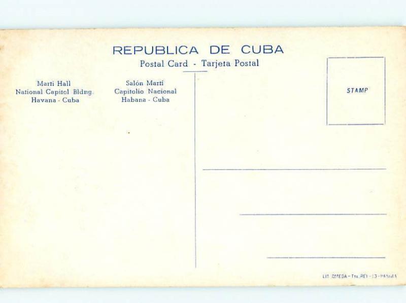 Vintage Post Card Republic of Cuba Martina Hall Havana Cuba   # 3746