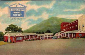 Asheville NC North Carolina AUDITORIUM HOTEL COURT Roadside Motel LINEN Postcard