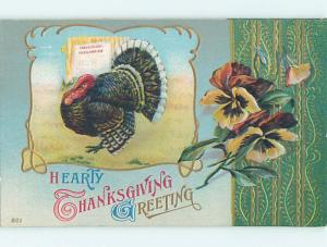 Pre-Linen COLORFUL TURKEY BIRD UNDER THANKSGIVING PROCLAMATION SIGN HQ7426