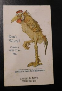 Mint USA Advertising Postcard Conkey Poultry Remedies Dont Worry Cure Me Bird