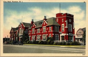 City Hall Ventnor NJ New Jersey Linen Postcard Tichnor VTG UNP WOB Old Cars 