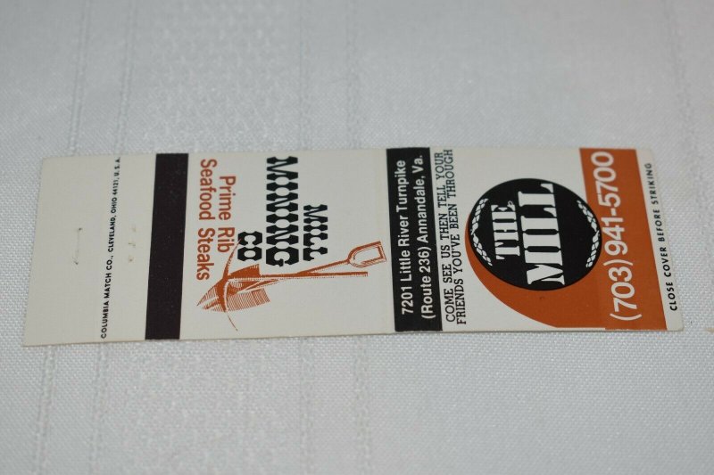 The Mill Mill Mining Co Annandale VA 20 Strike Matchbook Cover