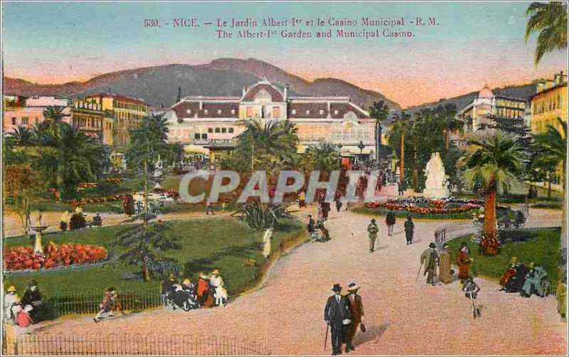 Old Postcard 530 nice garden albert 1 and the municipal casino r m