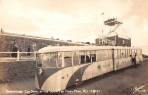 Pikes Peak Colorado view of streamline cog train at summit real photo pc BB2227