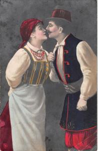 US2545 Couple Traditional Costumes Postcard poland posen poznan