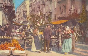 Naples market types costumes Italy vintage postcard