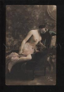 054711 NUDE BELLE Woman on Chair Vintage PHOTO tinted LEO #69