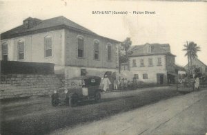 Gambia Bathurst Picton street classic car in front vintage postcard