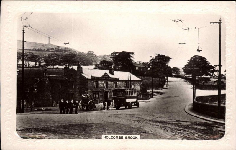 Holcombe Brook Street Scene Bus c1910 Real Photo Postcard