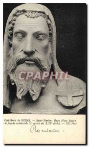 Postcard Old Cathedral of Reims Saint nSimeon Bust of a statue of western fa?ade