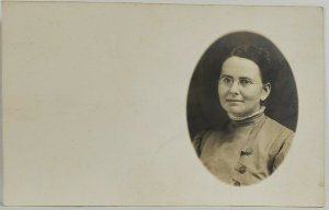 1900s Lovely Woman Wearing Glasses Masked Oval Portrait Photo Postcard R1