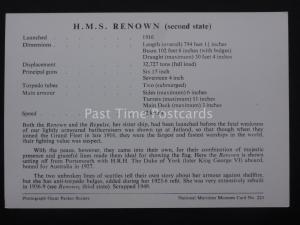 Military Naval H.M.S. RENOWN (2nd State) Launched 1916 RP Postcard by N.M.M. 220