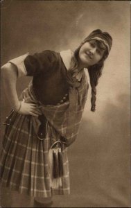 Pretty Scottish Woman Kilt Tartan Vintage Real Photo Postcard