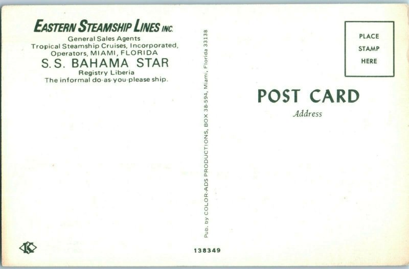 Eastern Steamship Lines SS Bahama Star Cruises Postcard