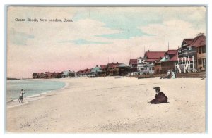 NEW LONDON, Connecticut CT ~ Handcolored OCEAN BEACH Homes 1909  Postcard