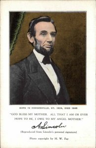 American President Abraham Lincoln God Bless Mother c1910 Postcard