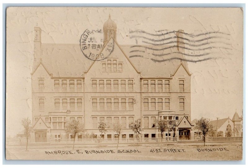 1908 Ambrose Burnside School 41st St Church Chicago IL RPPC Photo Postcard