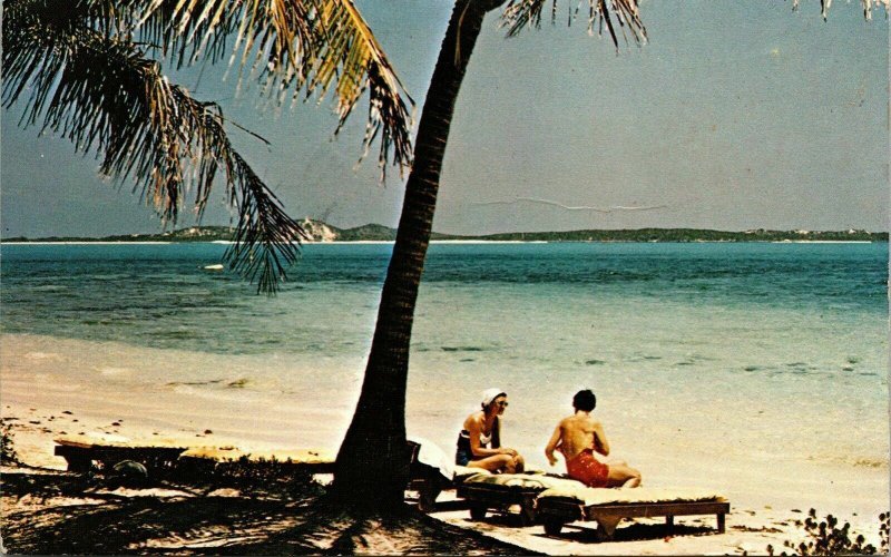 Out Island Inn Great Exuma Beach Miami FL Florida Sunbathers Palm VTG Postcard 