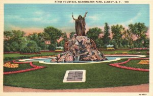 Vintage Postcard 1930's King's Fountain Washington Park Albany New York N.Y.