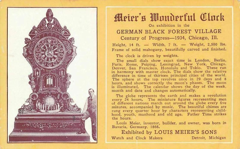 Meirs Wonderful Clock Century Progress Chicago 1934 German Black Forest P25 