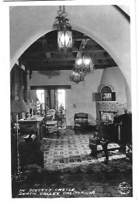 RPPC Frasher's Inside Scotty's Castle Piano & Fireplace Death Valley California