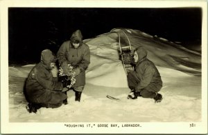 RPPC Snowshoes Roughing It Goose Bay Labrador Canada real photo postcard