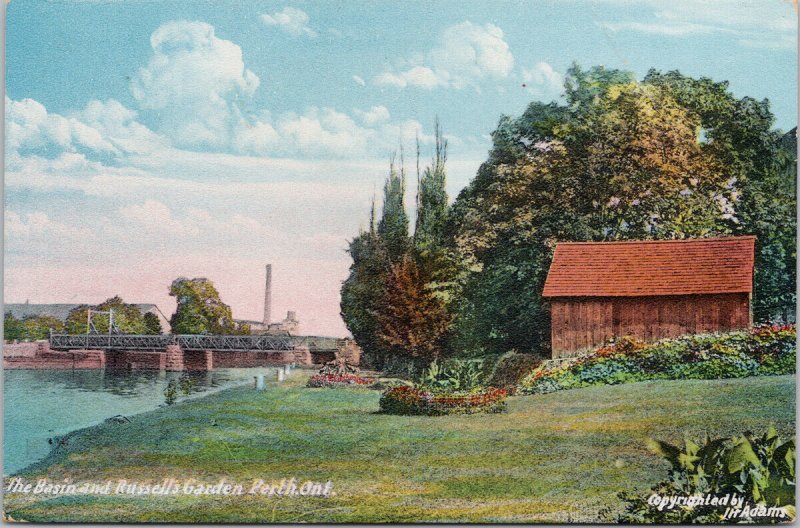 Perth Ontario The Basin and Russell's Garden c1909 Adams Postcard E97 *as is