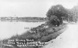 Waterville Minnesota~Otto Popes Summer Resort Lake Scene~Boats @ Shore~'40s RPPC