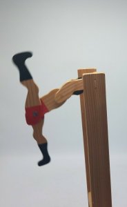 Vtg Handmade Wood Jointed STRONGMAN Acrobat Flipping Toy Trapese Flip Swinging 