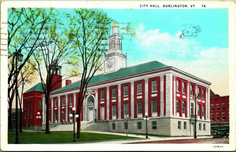 City Hall Building Burlington Vermont VT 1932 Vtg Postcard T10