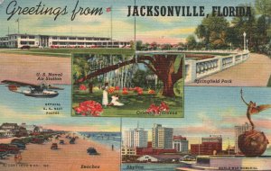 Greetings From Jacksonville Florida Naval Station Parks Gardens Vintage Postcard