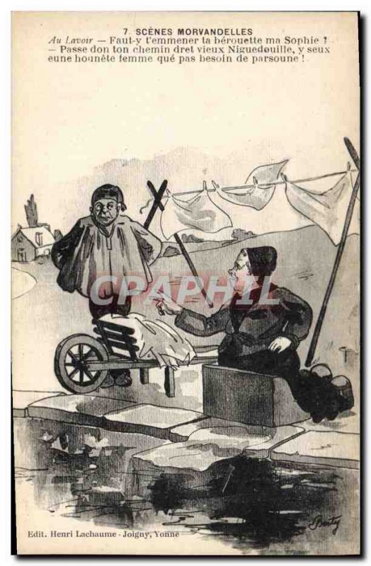 Old Postcard Folklore Wheelbarrow Scenes Morvandelles the washhouse