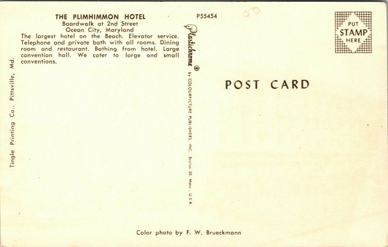 MD Ocean City Maryland vintage post card Plimhimmon Hotel