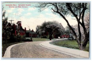 1910 Springfield Hospital Driveway And Main Entrance Massachusetts MA Postcard