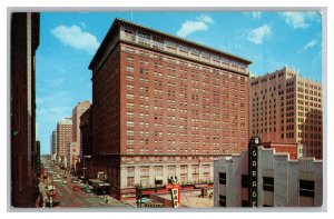 Baker Hotel And Skyline Dallas Texas Postcard Old Cars Signs Parking Garage