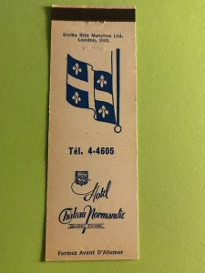 Vintage Matchbook Cover Hotel Chateau Normandie Quebec, Canada MB180