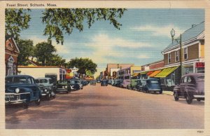 P1905 1948 postcard many old cars front street scene scituate mass