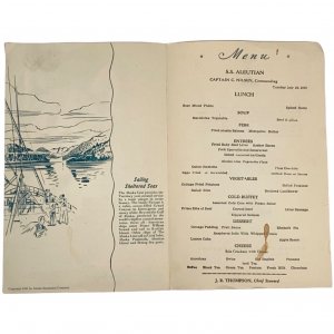 1949 Alaska Steamship Line S.S. Aleutian Lunch Menu - Alaskan Husky Portrait